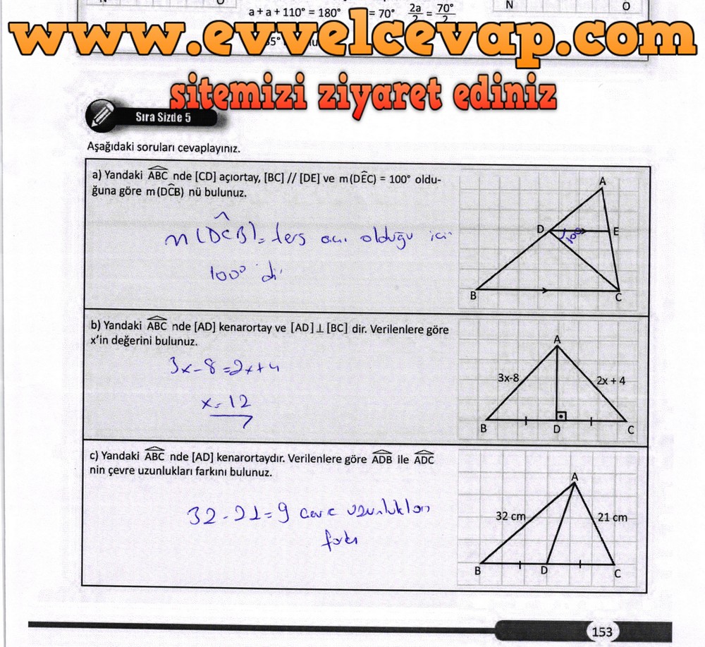 8. Sınıf Matematik Ders Kitabı Sayfa 153 Cevapları Meb Yayınları