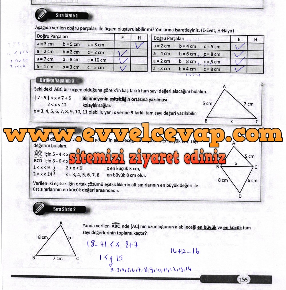 8. Sınıf Matematik Ders Kitabı Sayfa 155 Cevapları Meb Yayınları