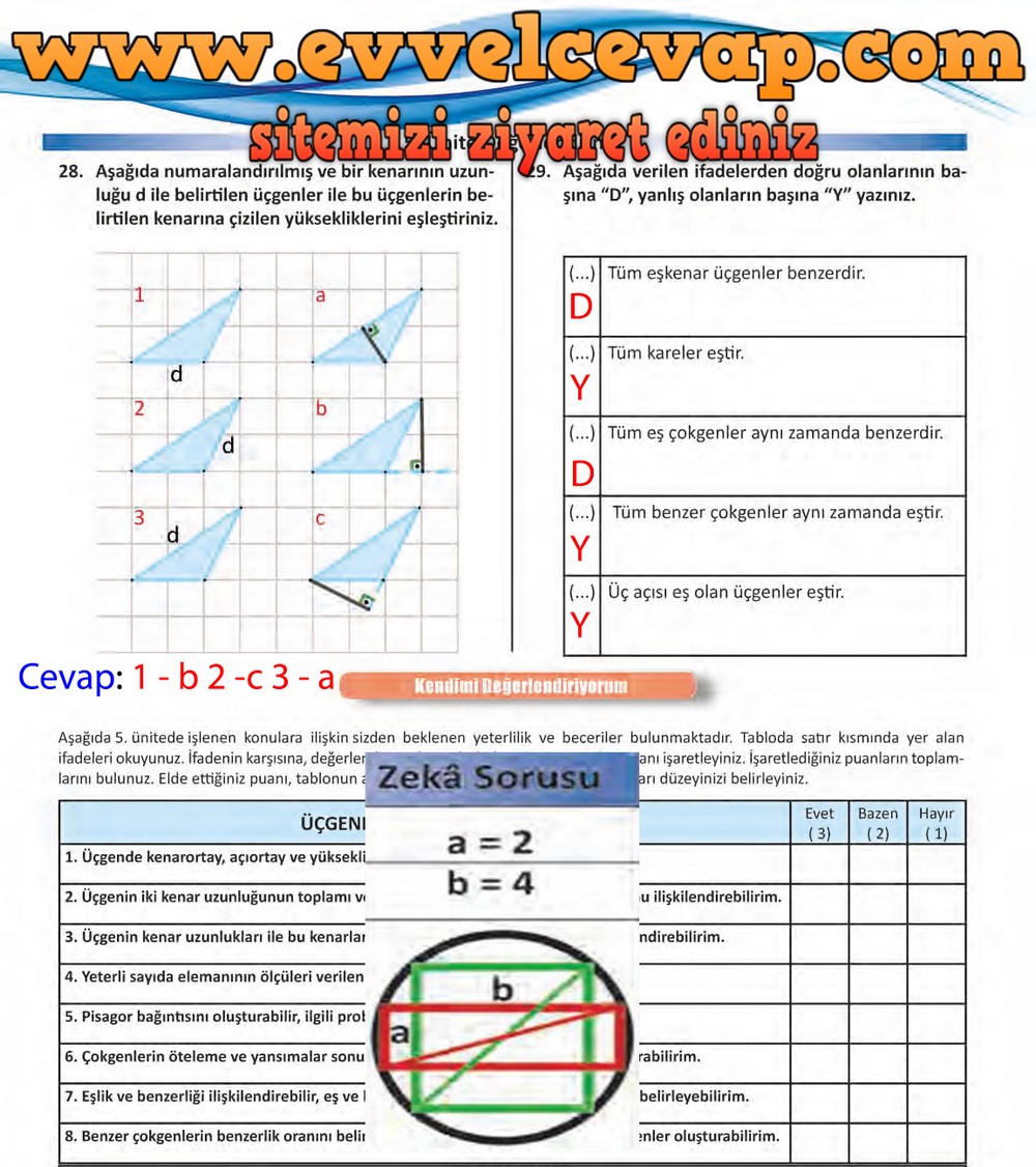 8. Sınıf Matematik Ders Kitabı Sayfa 182 Cevapları Meb Yayınları