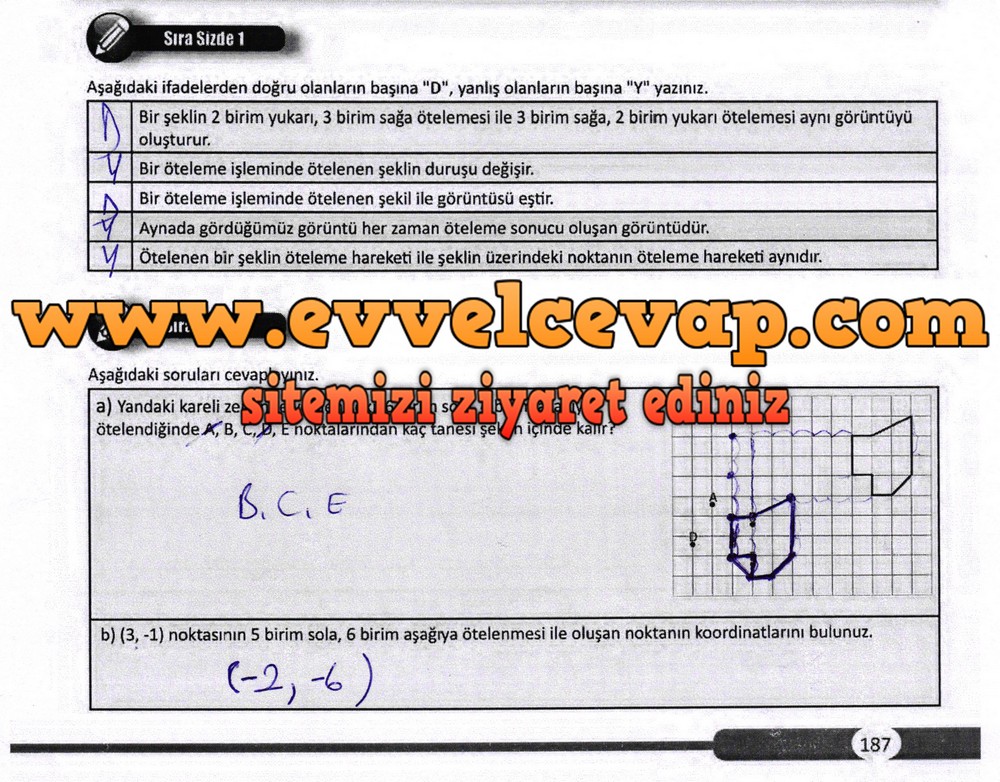 8. Sınıf Matematik Ders Kitabı Sayfa 187 Cevapları Meb Yayınları
