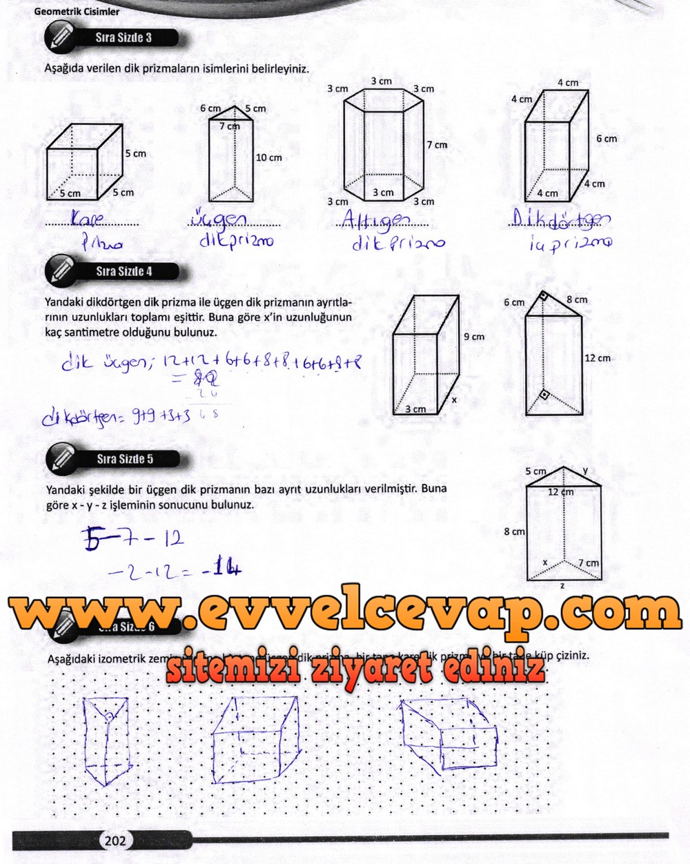 8. Sınıf Matematik Ders Kitabı Sayfa 202 Cevapları Meb Yayınları