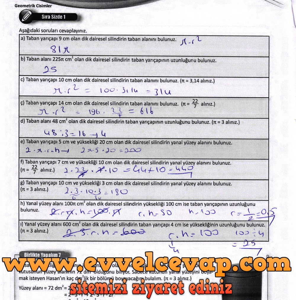 8. Sınıf Matematik Ders Kitabı Sayfa 210 Cevapları Meb Yayınları
