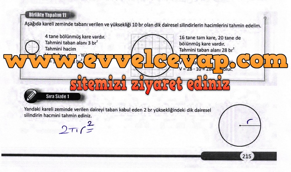 8. Sınıf Matematik Ders Kitabı Sayfa 215 Cevapları Meb Yayınları