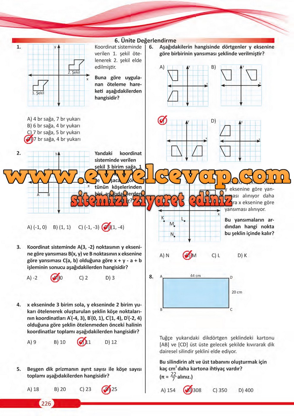8. Sınıf Matematik Ders Kitabı Sayfa 226 Cevapları Meb Yayınları