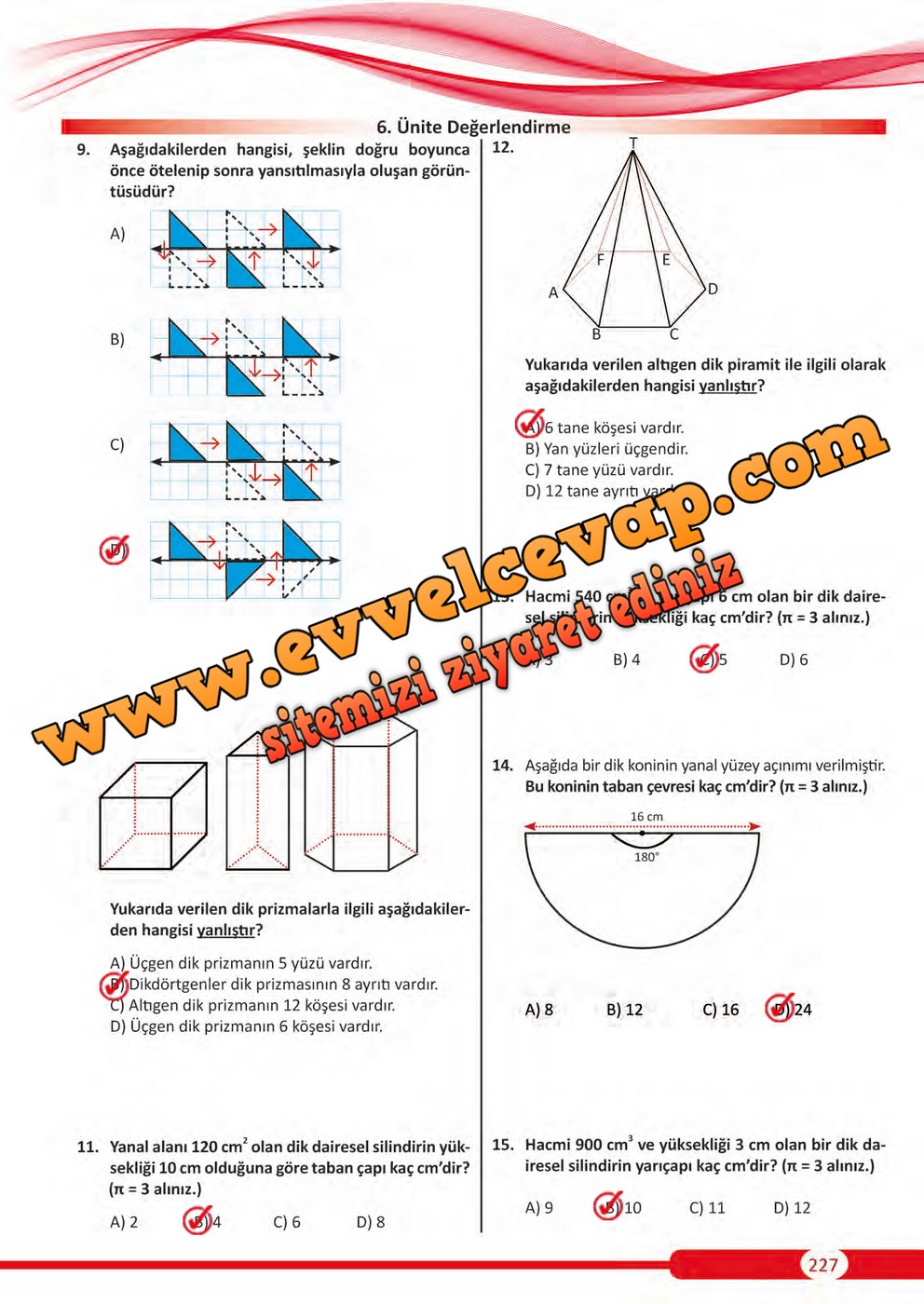 8. Sınıf Matematik Ders Kitabı Sayfa 227 Cevapları Meb Yayınları