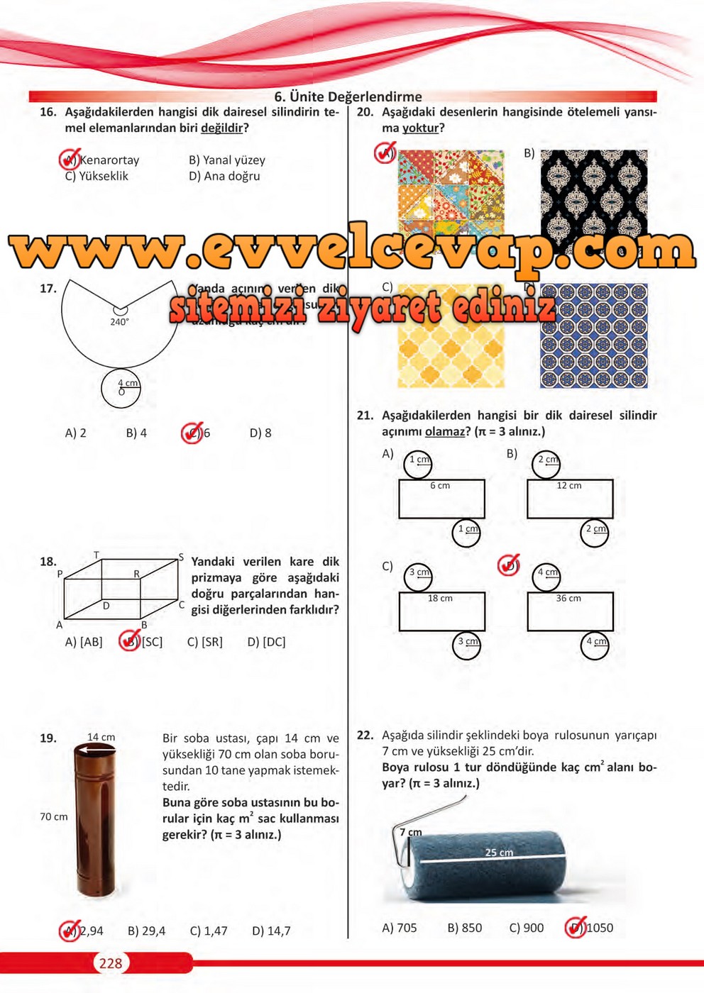 8. Sınıf Matematik Ders Kitabı Sayfa 228 Cevapları Meb Yayınları