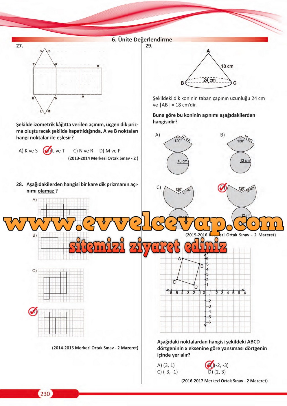 8. Sınıf Matematik Ders Kitabı Sayfa 230 Cevapları Meb Yayınları