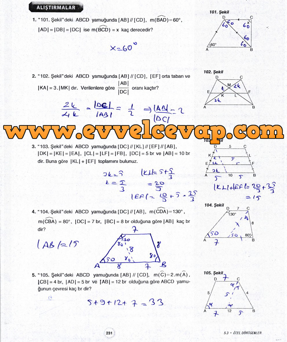 10. Sınıf Aydın Yayıncılık Matematik Ders Kitabı Sayfa 231 Cevabı