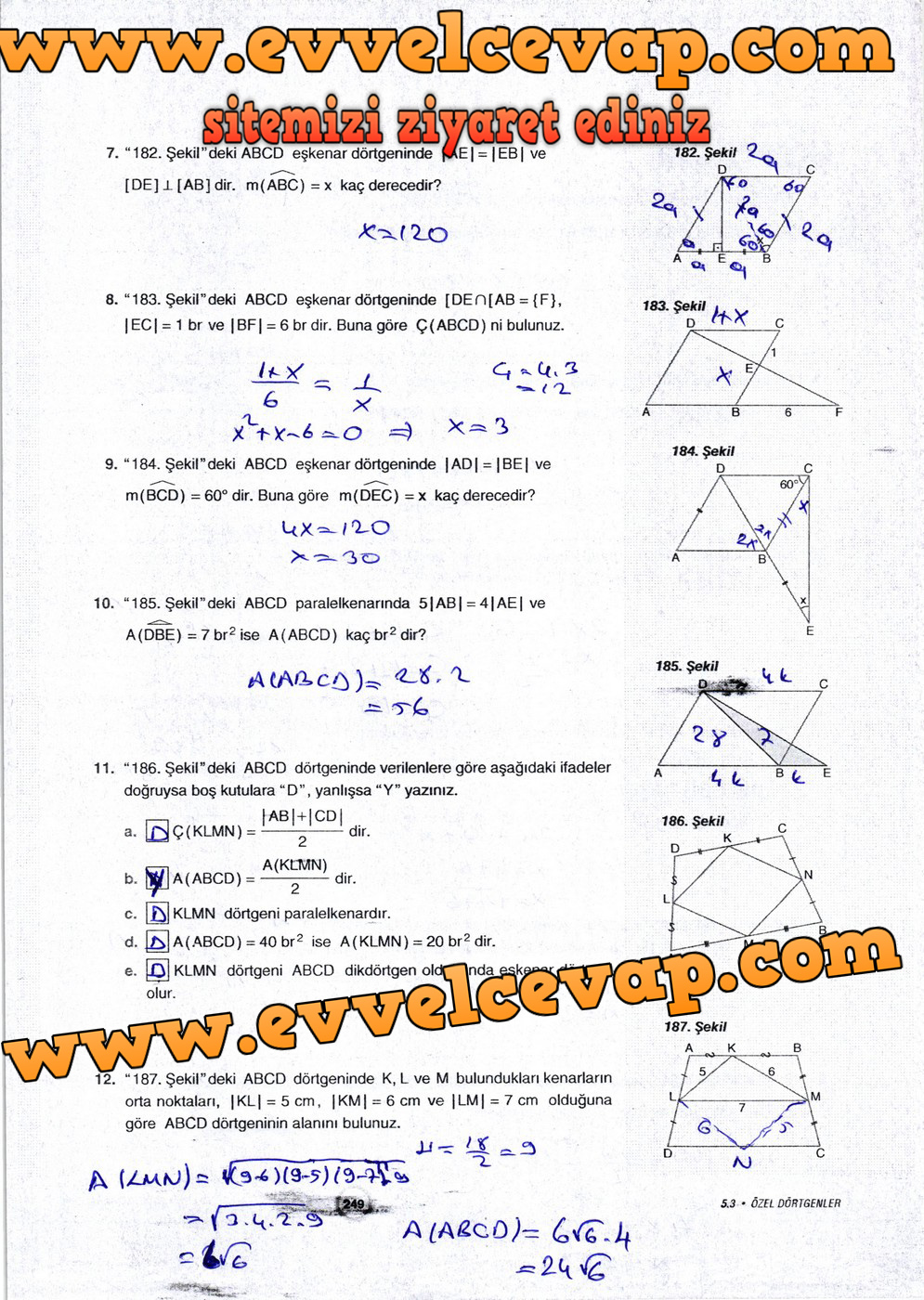 10. Sınıf Aydın Yayıncılık Matematik Ders Kitabı Sayfa 249 Cevabı