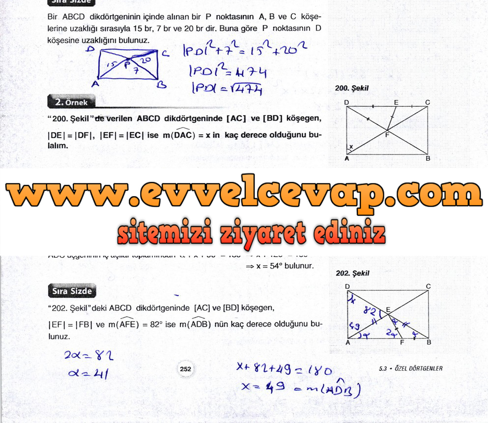 10. Sınıf Aydın Yayıncılık Matematik Ders Kitabı Sayfa 252 Cevabı