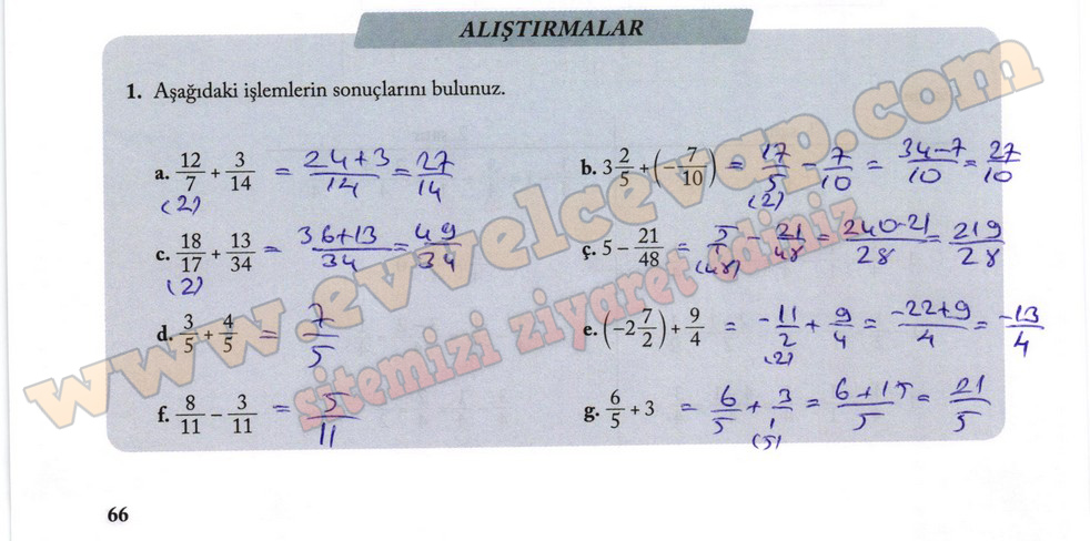 7. Sınıf Matematik Ekoyay Yayınları Ders Kitabı Sayfa 66 Cevapları