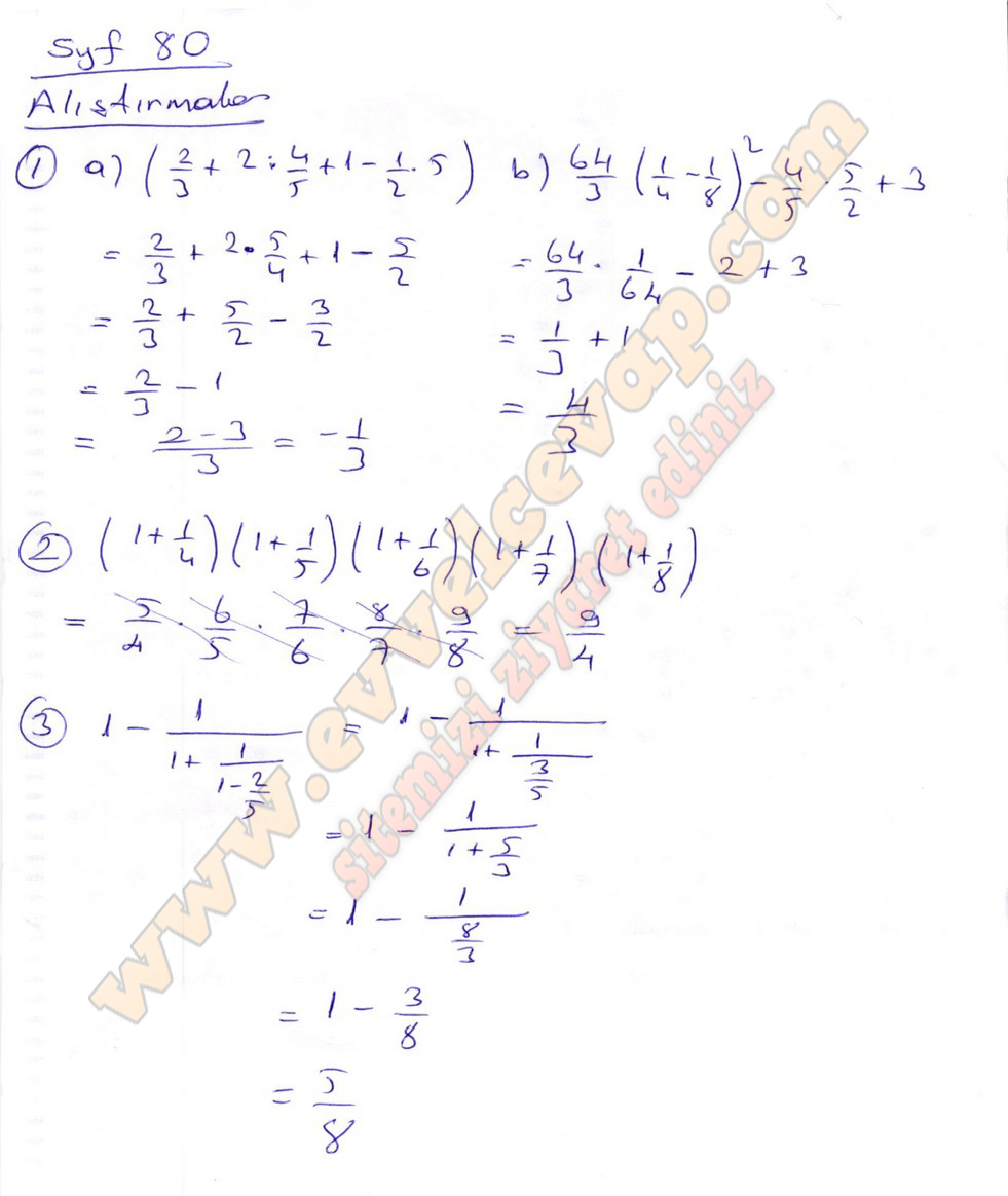 7. Sınıf Matematik Ekoyay Yayınları Ders Kitabı Sayfa 80 Cevapları
