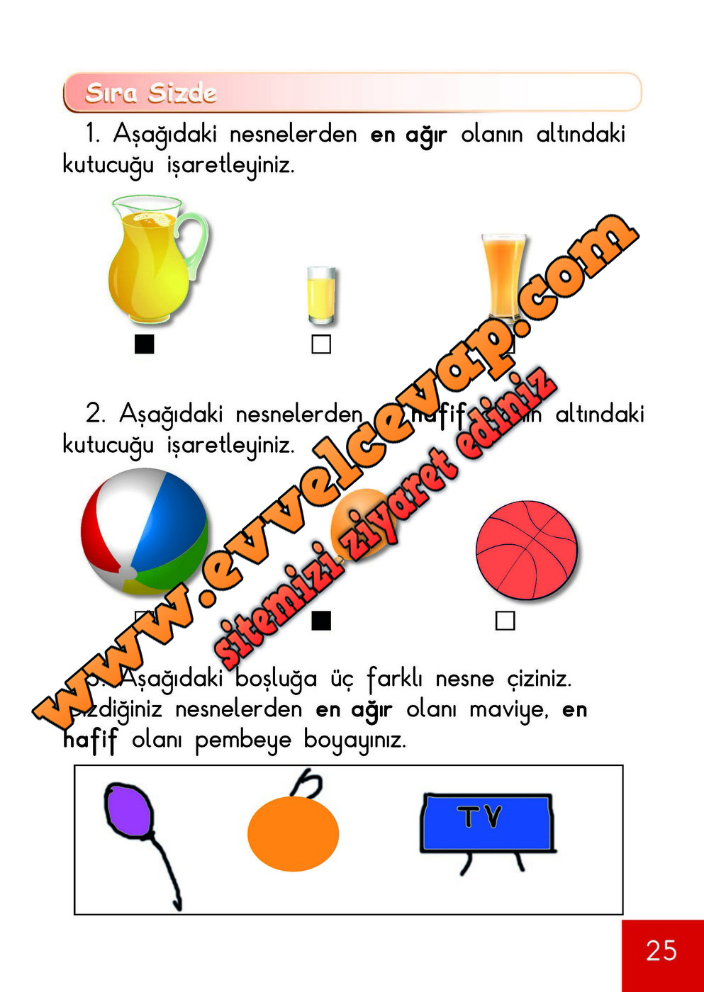 1. Sınıf Matematik Meb Yayınları Ders Kitabı Cevapları Sayfa 25