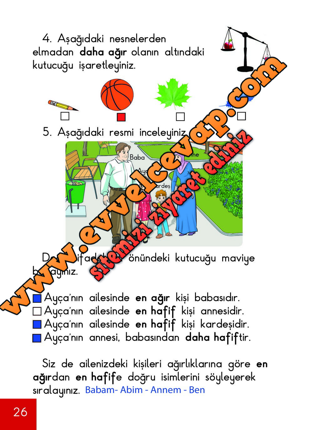 1. Sınıf Matematik Meb Yayınları Ders Kitabı Cevapları Sayfa 26