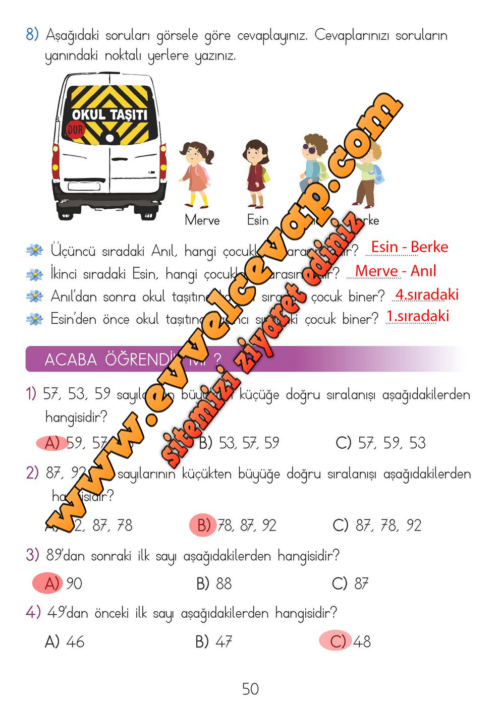 2. Sınıf Matematik Meb Yayınları Ders Kitabı Cevapları Sayfa 50