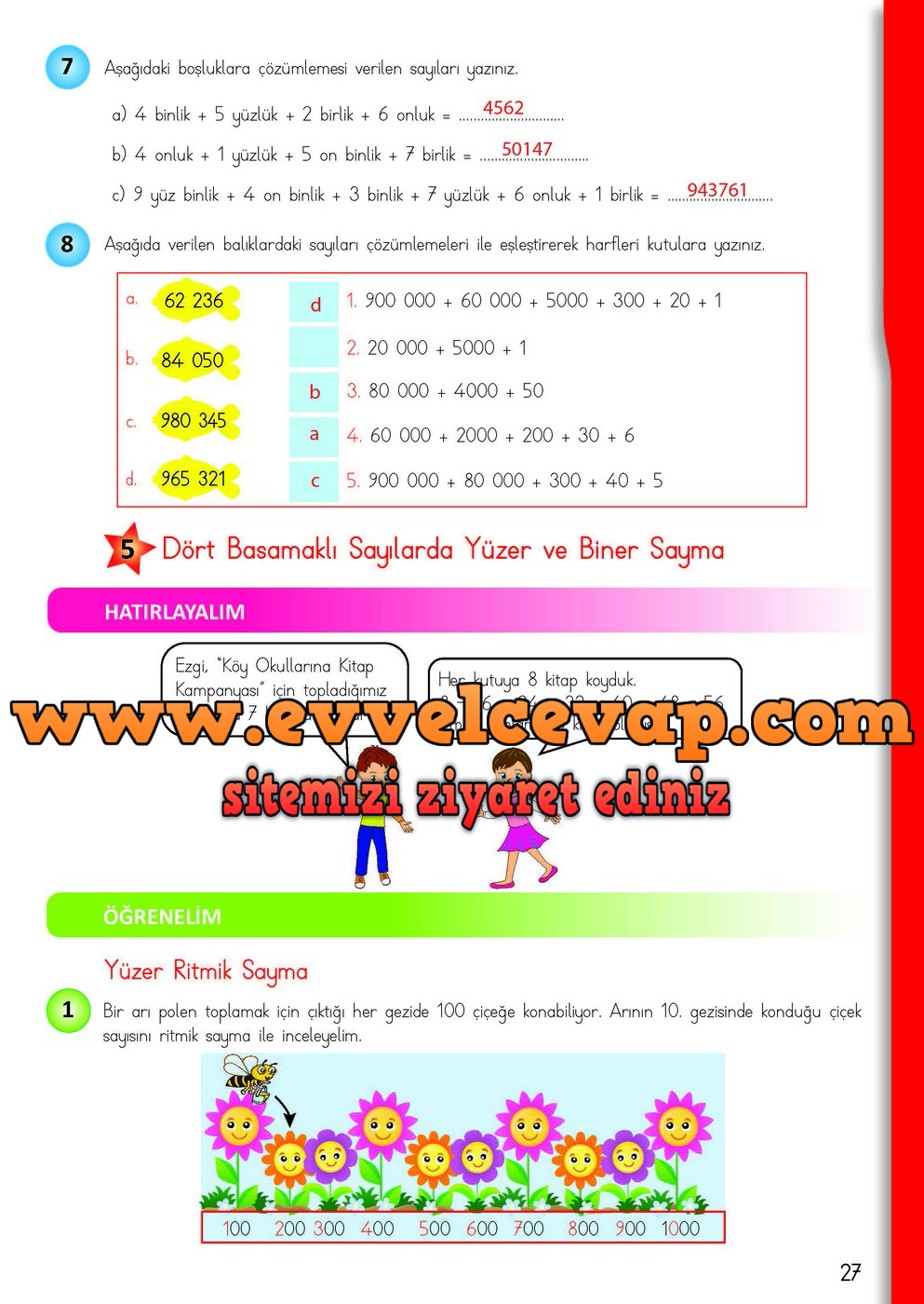 4. Sınıf Matematik Meb Yayınları Ders Kitabı Cevapları Sayfa 27
