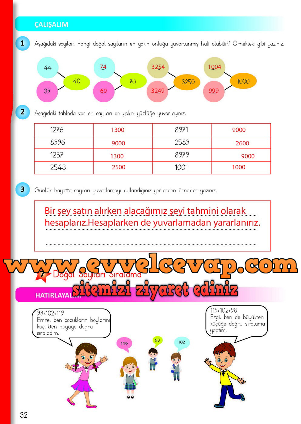 4. Sınıf Matematik Meb Yayınları Ders Kitabı Cevapları Sayfa 32