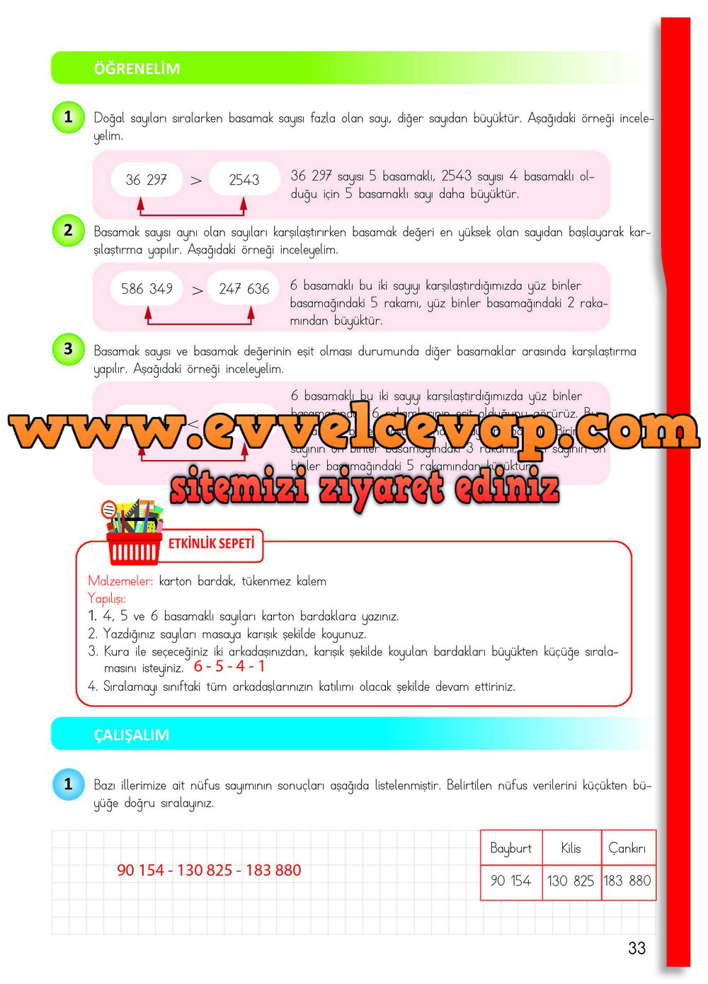 4. Sınıf Matematik Meb Yayınları Ders Kitabı Cevapları Sayfa 33