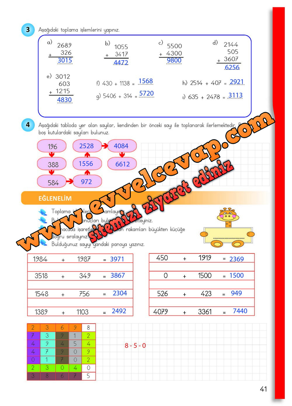 4. Sınıf Matematik Meb Yayınları Ders Kitabı Cevapları Sayfa 41