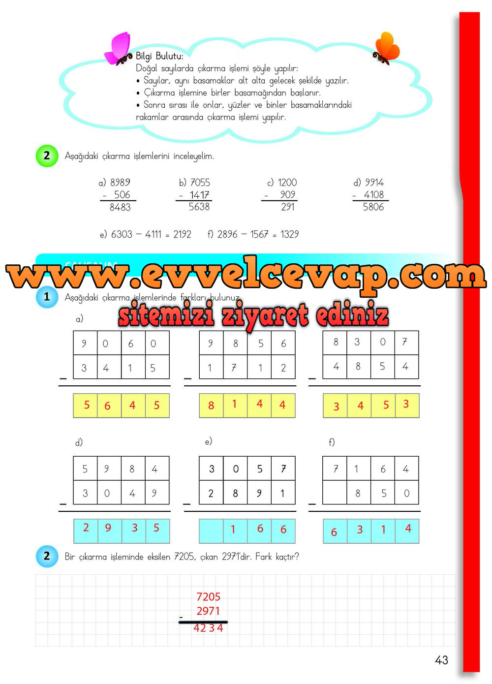 4. Sınıf Matematik Meb Yayınları Ders Kitabı Cevapları Sayfa 43