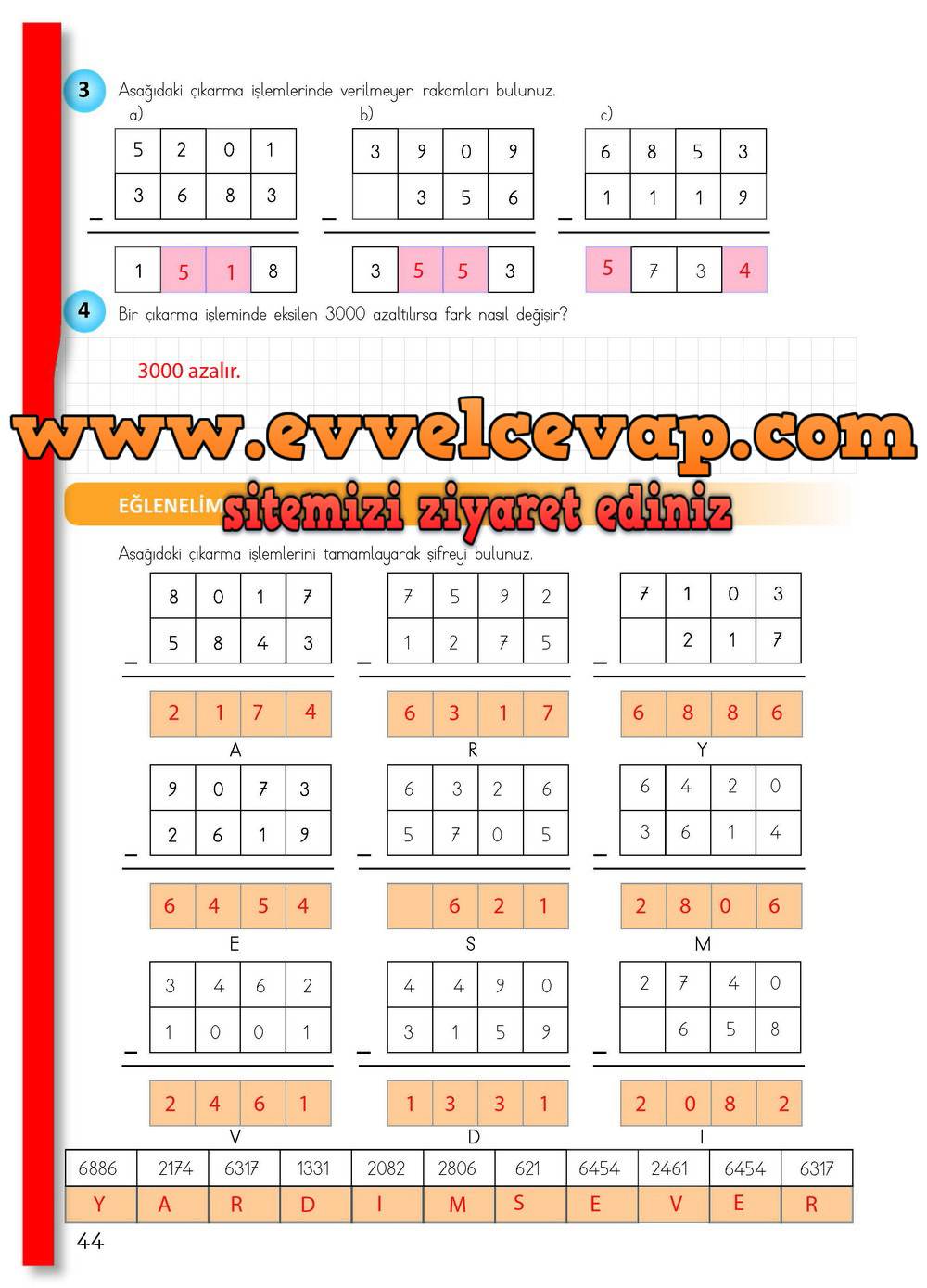 4. Sınıf Matematik Meb Yayınları Ders Kitabı Cevapları Sayfa 44