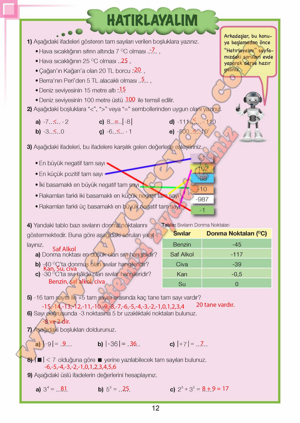 7. Sınıf Matematik Ders Kitabı Cevapları Sayfa 12 Meb Yayınları