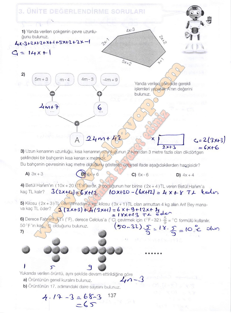 7. Sınıf Matematik Meb Yayınları Ders Kitabı Sayfa 137 Cevapları