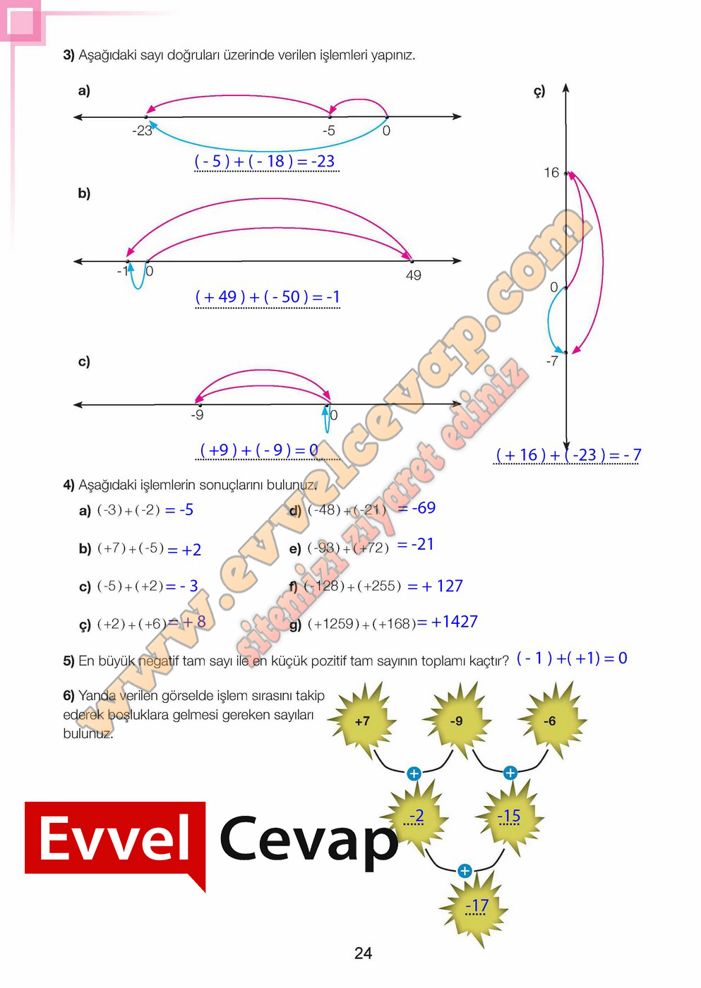 7. Sınıf Matematik Ders Kitabı Cevapları Sayfa 24 Meb Yayınları
