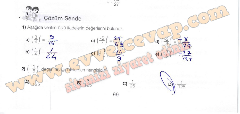 7. Sınıf Matematik Meb Yayınları Ders Kitabı Sayfa 99 Cevapları