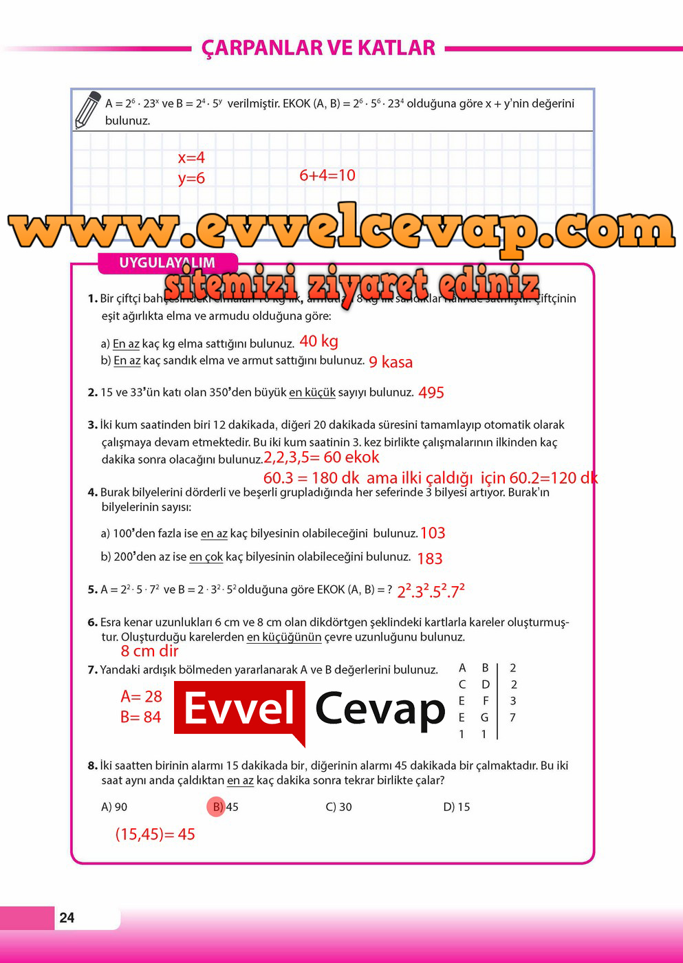 8. Sınıf Matematik Ders Kitabı Cevapları Sayfa 24 Meb Yayınları