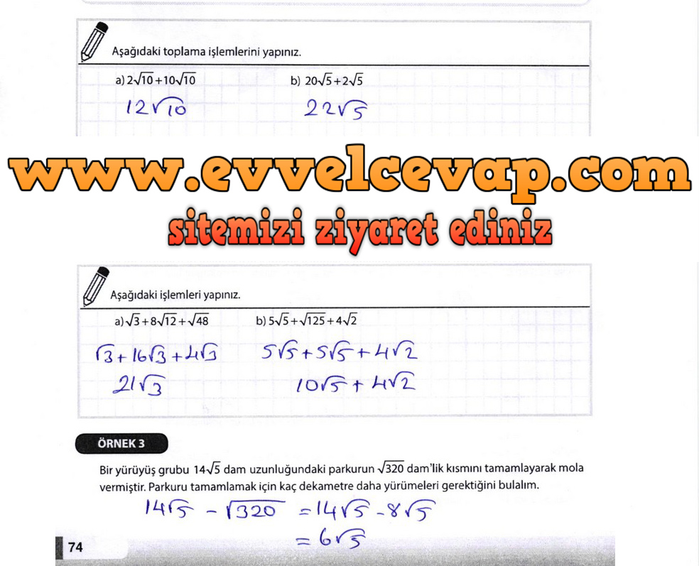 8. Sınıf Matematik Meb Yayınları Ders Kitabı Sayfa 74 Cevapları