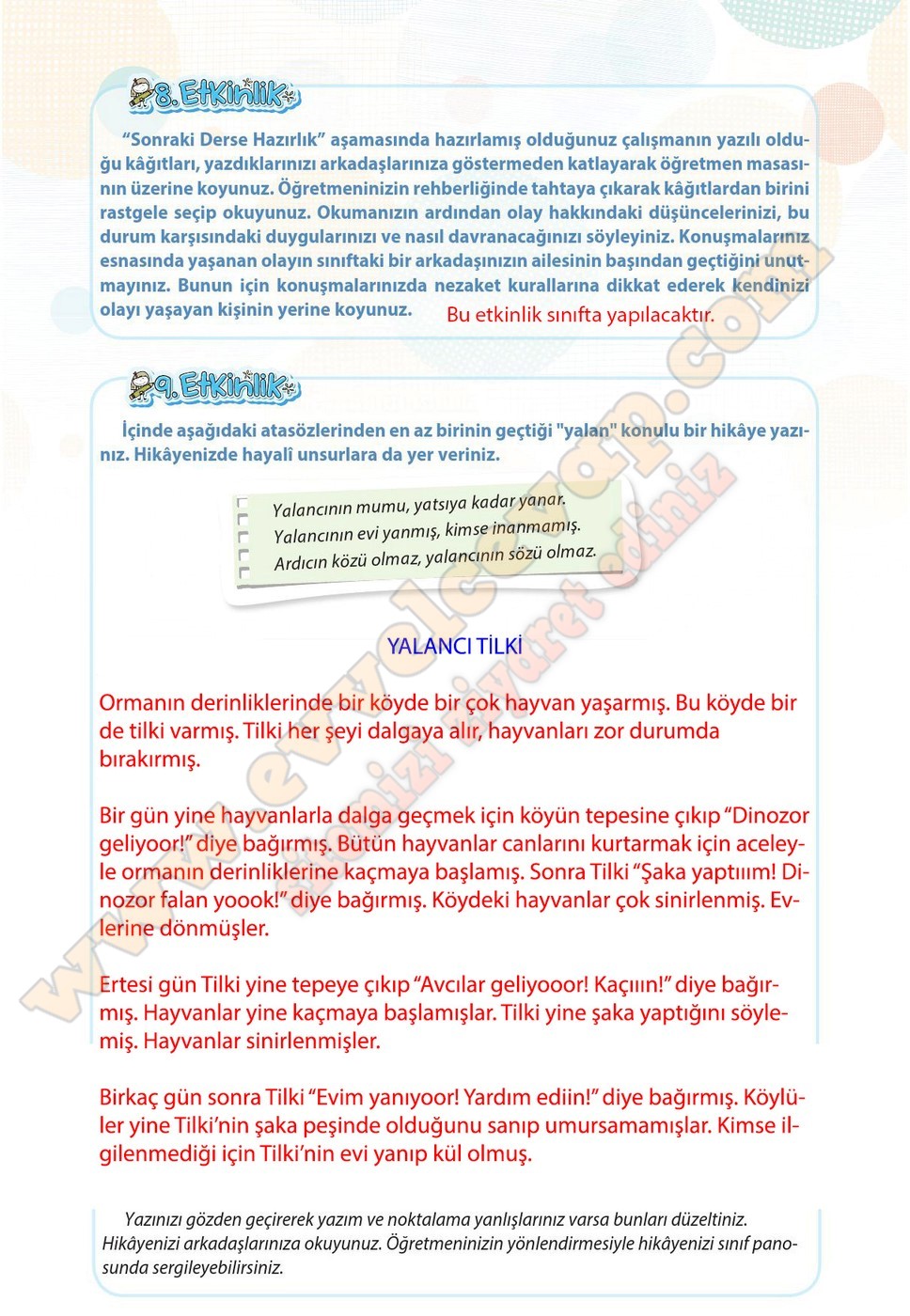 4. sınıf Koza Yayınları T&uuml;rk&ccedil;e Ders Kitabı Cevapları Sayfa 100