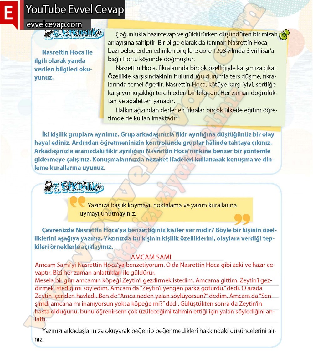 4. sınıf Koza Yayınları T&uuml;rk&ccedil;e Ders Kitabı Cevapları Sayfa 113