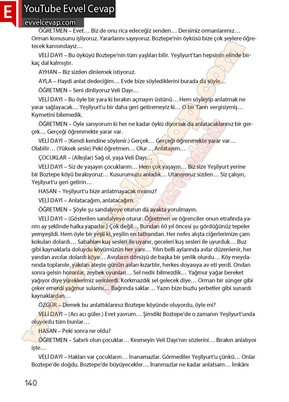 4. sınıf Koza Yayınları T&uuml;rk&ccedil;e Ders Kitabı Cevapları Sayfa 140
