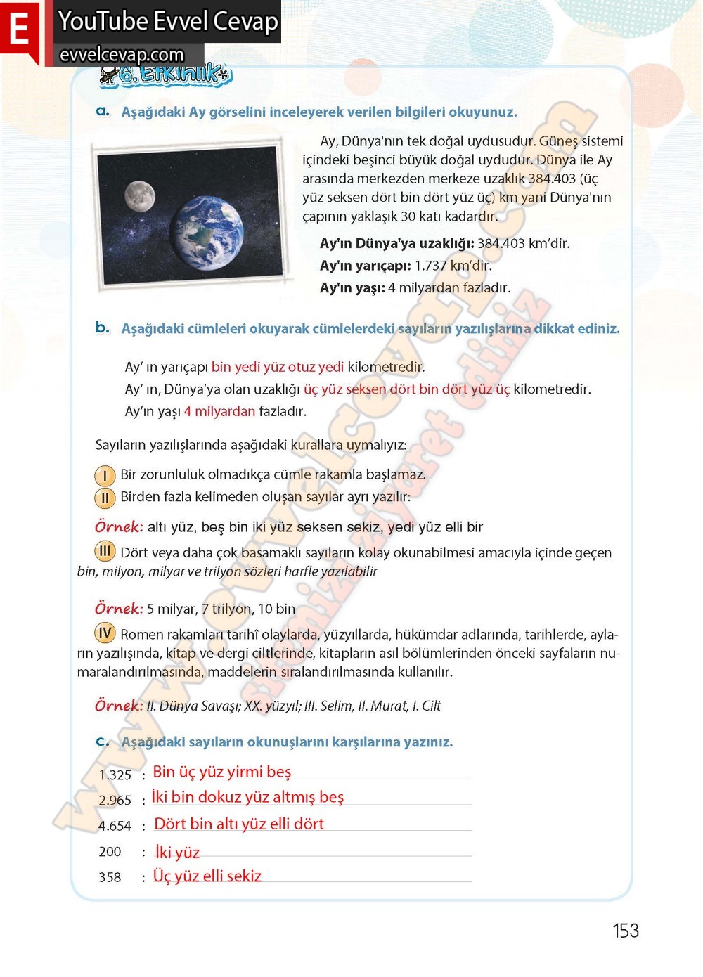 4. sınıf Koza Yayınları T&uuml;rk&ccedil;e Ders Kitabı Cevapları Sayfa 153