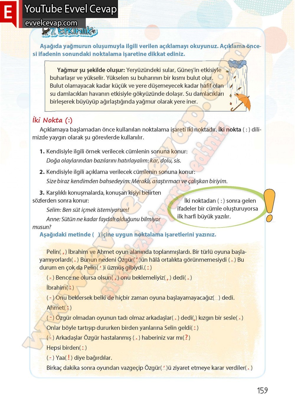 4. sınıf Koza Yayınları T&uuml;rk&ccedil;e Ders Kitabı Cevapları Sayfa 159