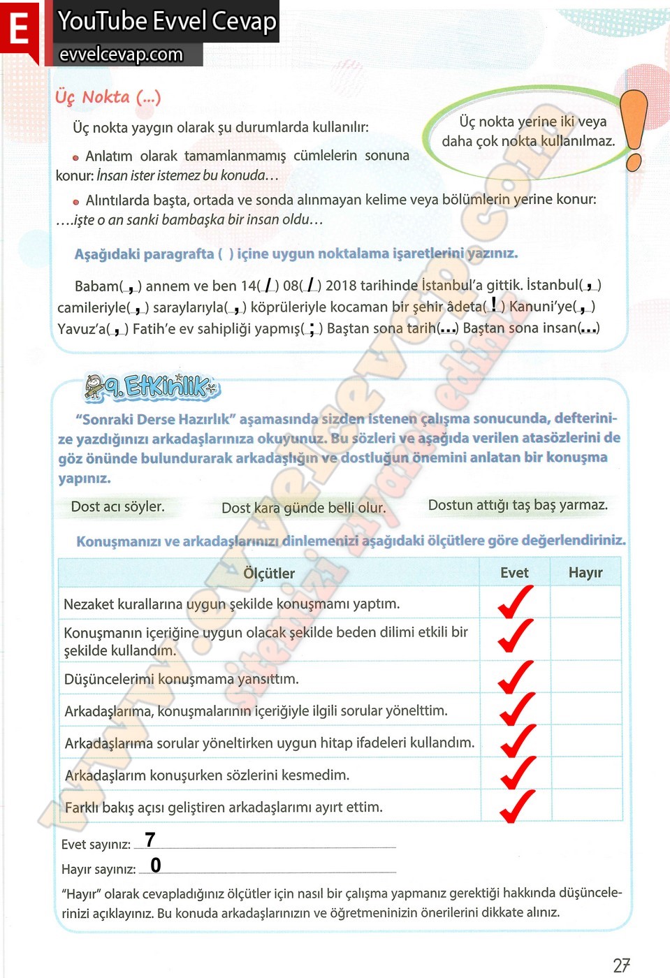 4. sınıf Koza Yayınları T&uuml;rk&ccedil;e Ders Kitabı Cevapları Sayfa 27