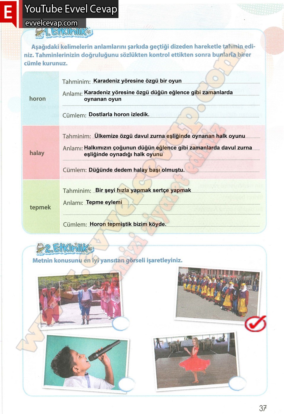 4. sınıf Koza Yayınları T&uuml;rk&ccedil;e Ders Kitabı Cevapları Sayfa 37