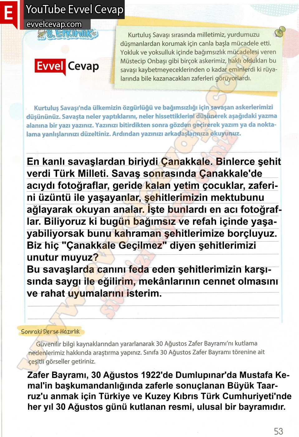 4. sınıf Koza Yayınları T&uuml;rk&ccedil;e Ders Kitabı Cevapları Sayfa 53