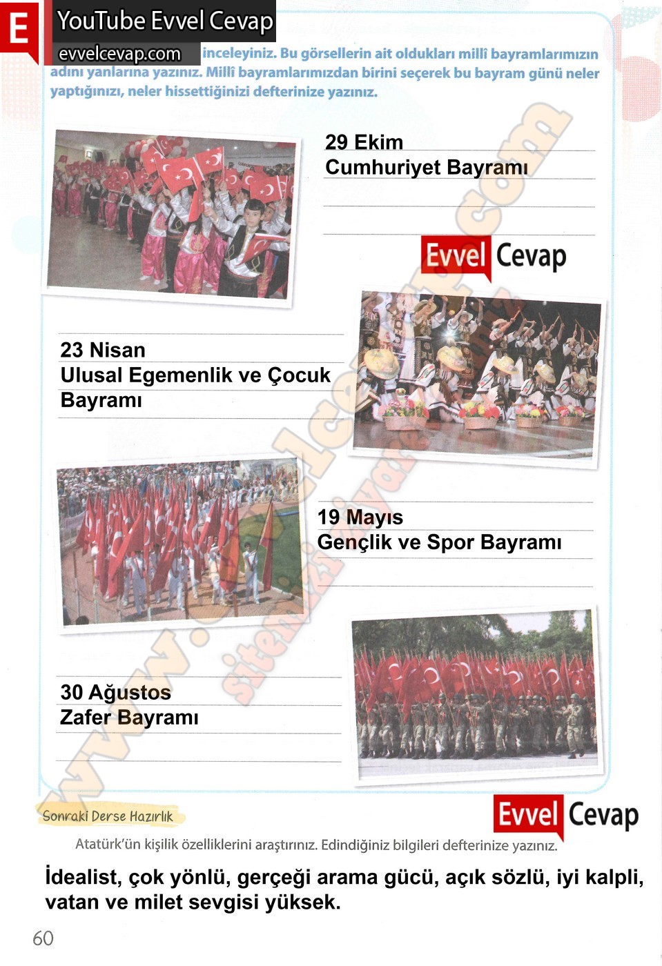 4. sınıf Koza Yayınları T&uuml;rk&ccedil;e Ders Kitabı Cevapları Sayfa 60