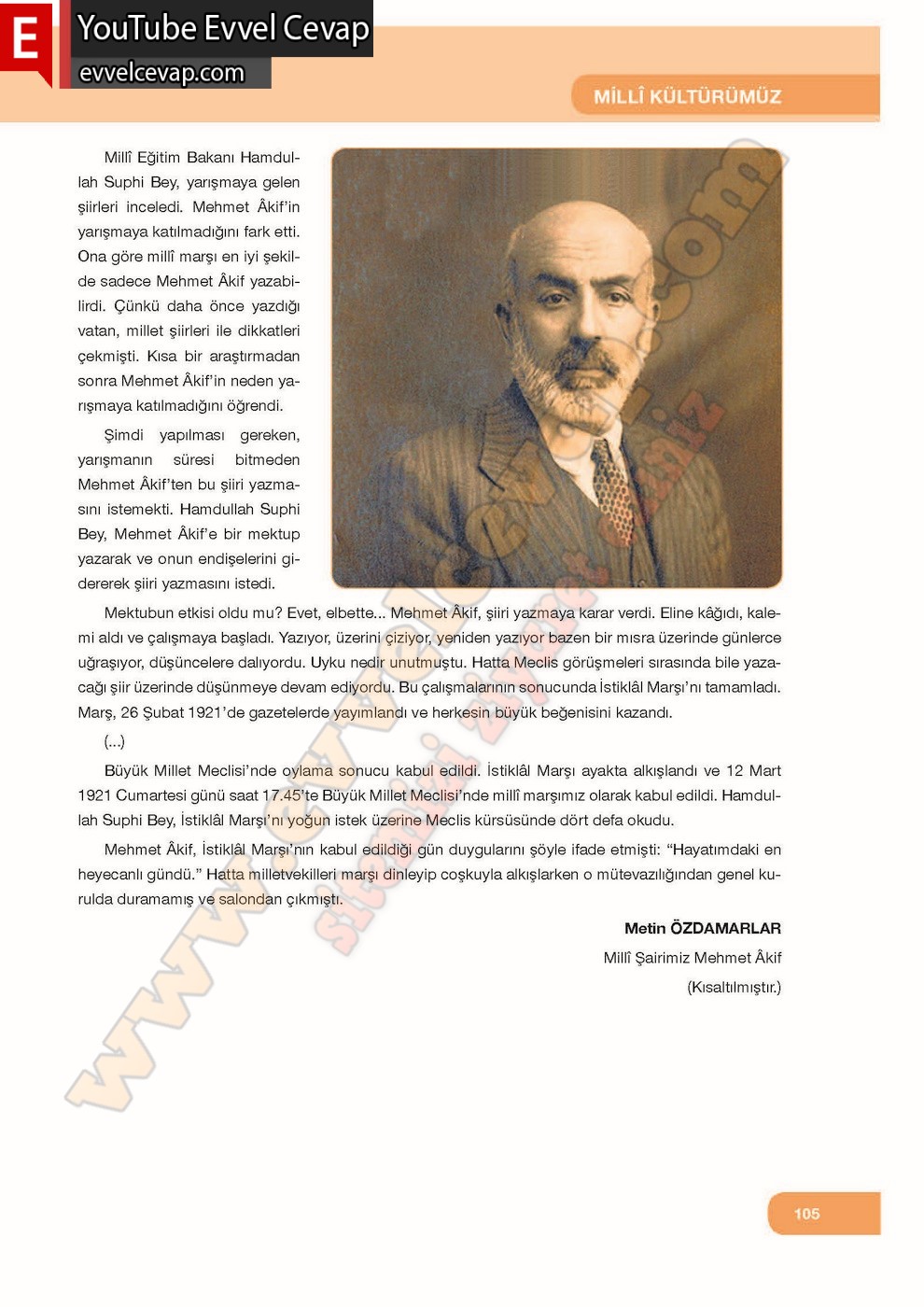 7. Sınıf &Ouml;zg&uuml;n Yayınları T&uuml;rk&ccedil;e Ders Kitabı Cevapları Sayfa 105