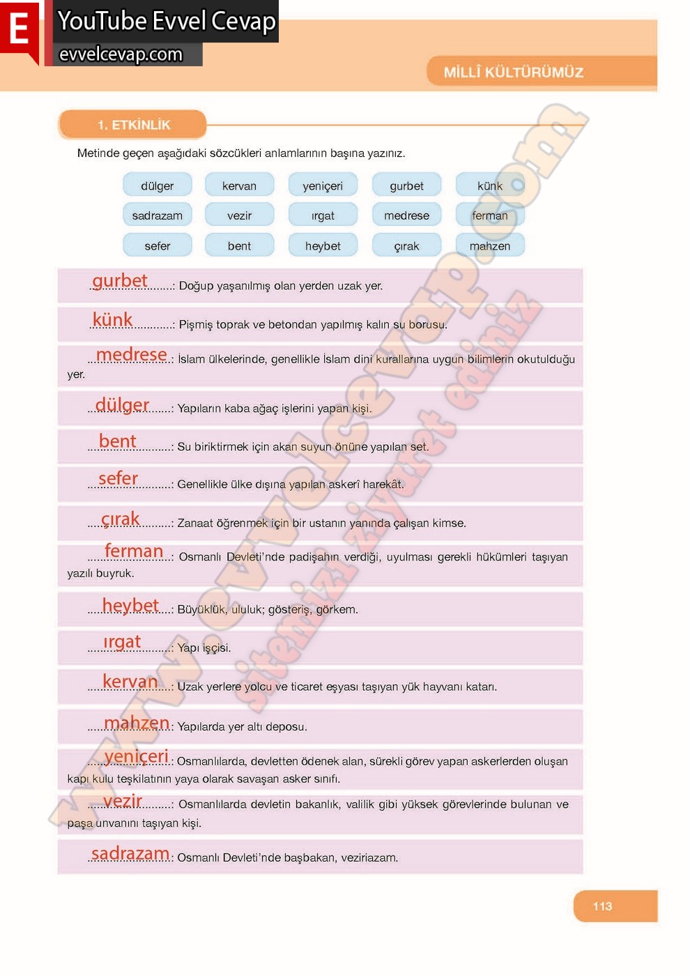 7. Sınıf &Ouml;zg&uuml;n Yayınları T&uuml;rk&ccedil;e Ders Kitabı Cevapları Sayfa 113