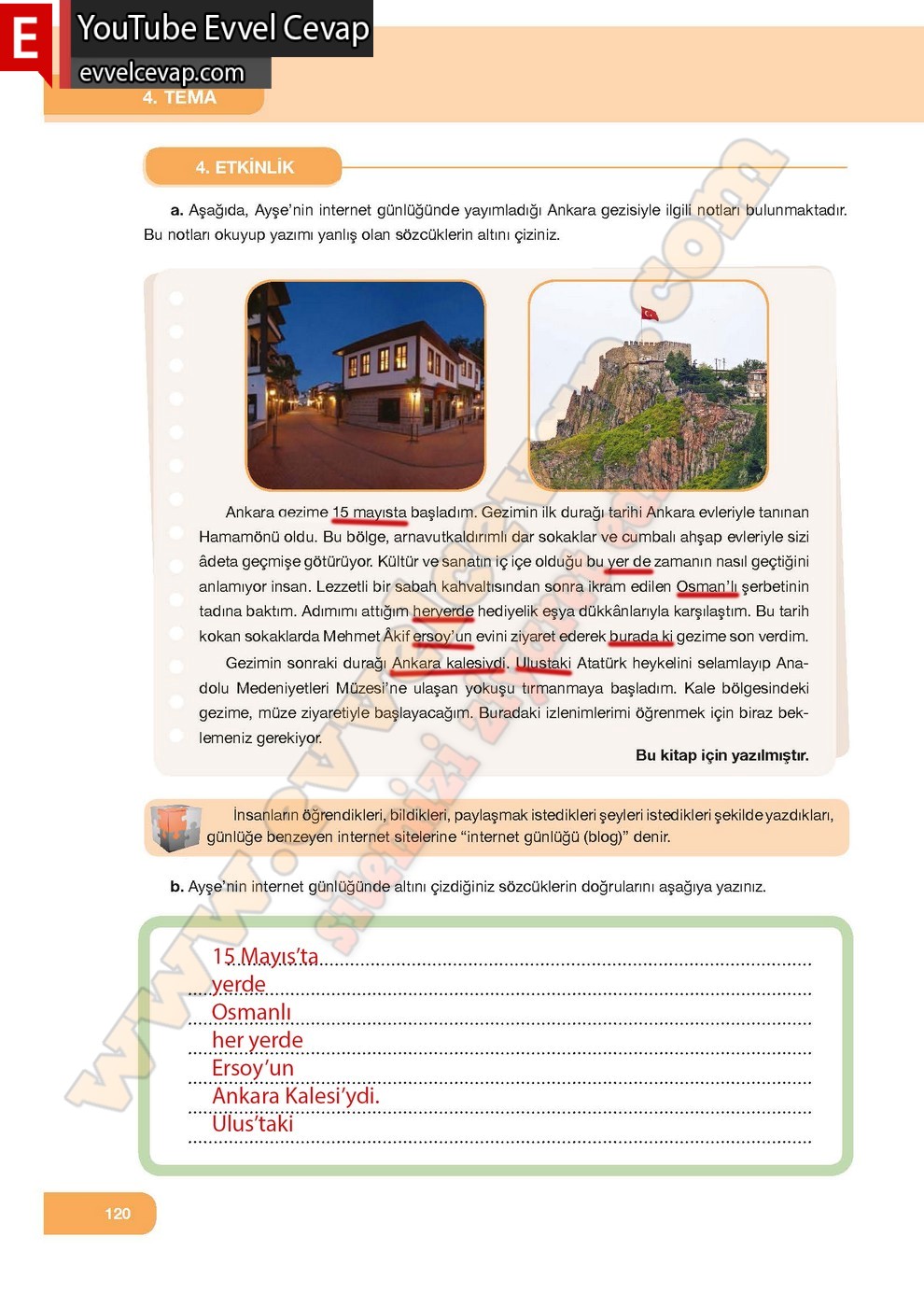7. Sınıf &Ouml;zg&uuml;n Yayınları T&uuml;rk&ccedil;e Ders Kitabı Cevapları Sayfa 120