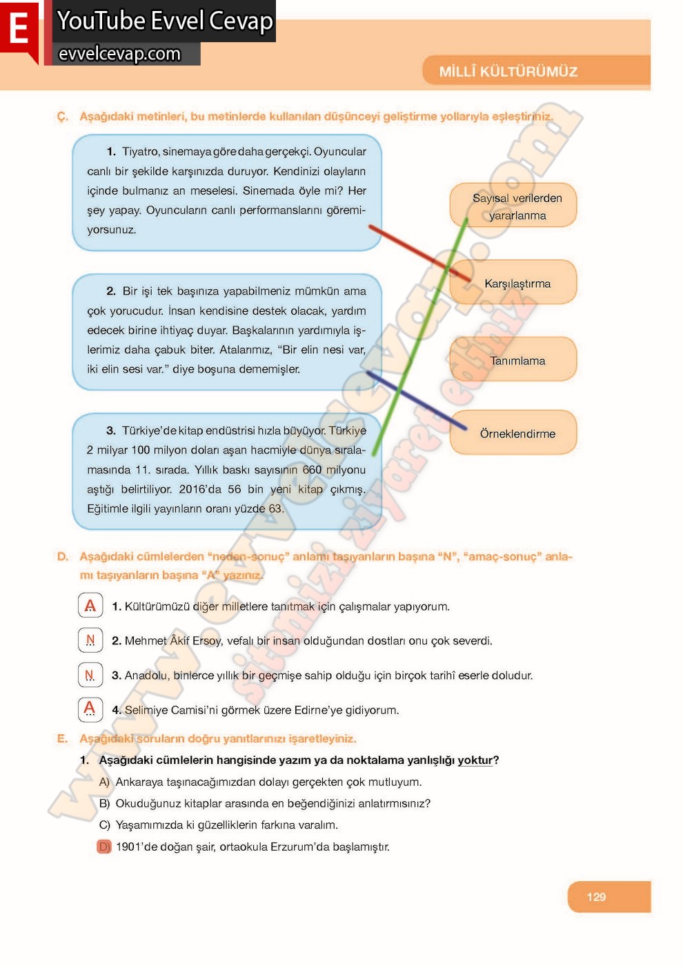 7. Sınıf &Ouml;zg&uuml;n Yayınları T&uuml;rk&ccedil;e Ders Kitabı Cevapları Sayfa 129