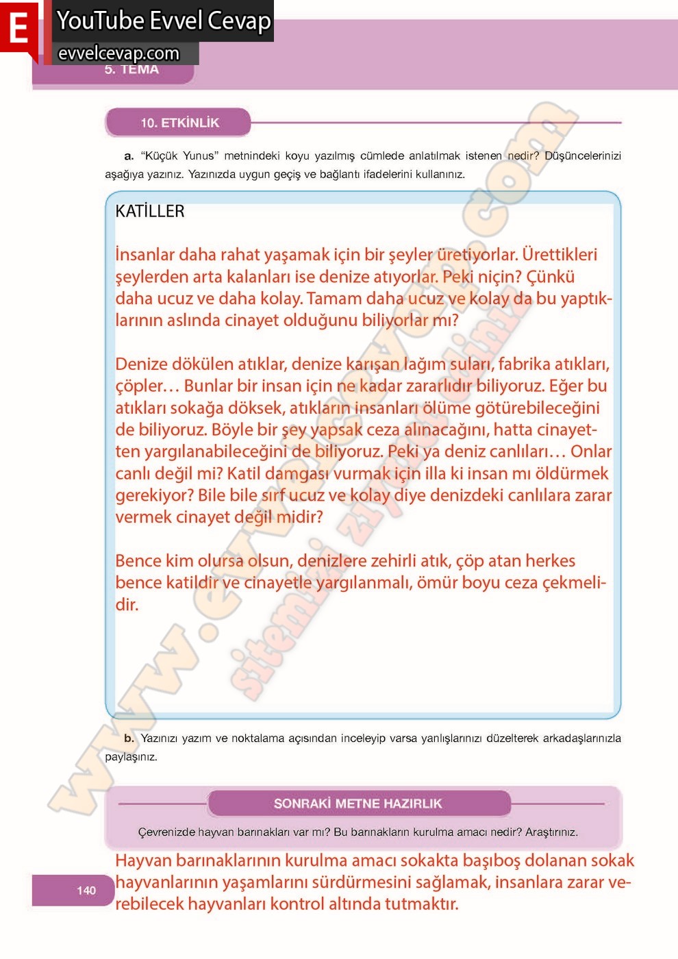 7. Sınıf &Ouml;zg&uuml;n Yayınları T&uuml;rk&ccedil;e Ders Kitabı Cevapları Sayfa 140