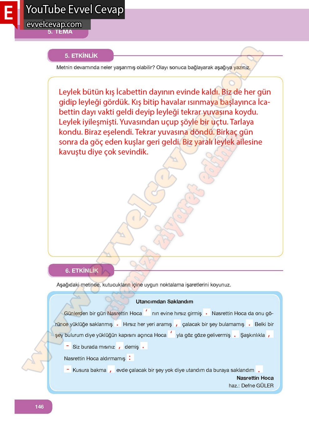 7. Sınıf &Ouml;zg&uuml;n Yayınları T&uuml;rk&ccedil;e Ders Kitabı Cevapları Sayfa 146