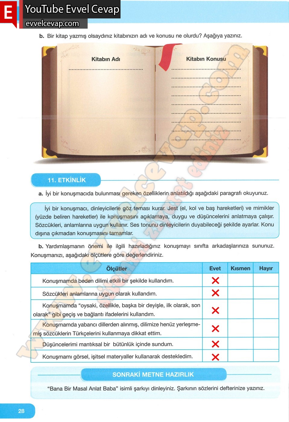 7. Sınıf &Ouml;zg&uuml;n Yayınları T&uuml;rk&ccedil;e Ders Kitabı Cevapları Sayfa 28