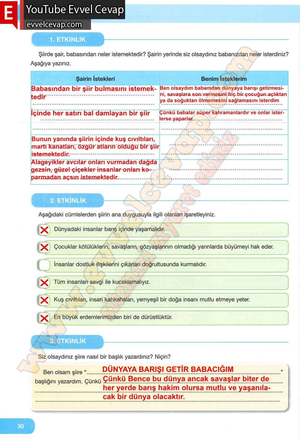 7. Sınıf &Ouml;zg&uuml;n Yayınları T&uuml;rk&ccedil;e Ders Kitabı Cevapları Sayfa 30