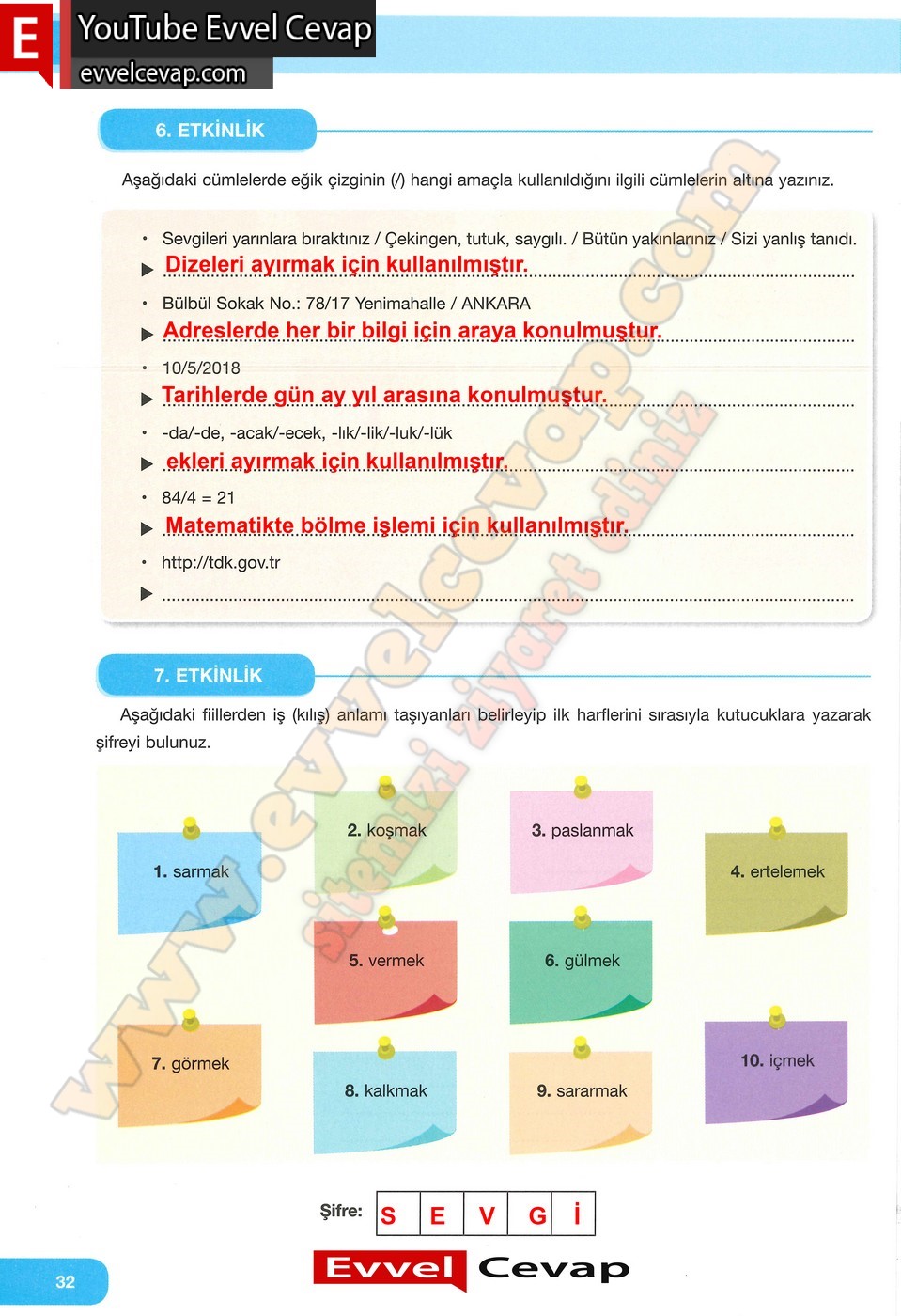 7. Sınıf &Ouml;zg&uuml;n Yayınları T&uuml;rk&ccedil;e Ders Kitabı Cevapları Sayfa 32