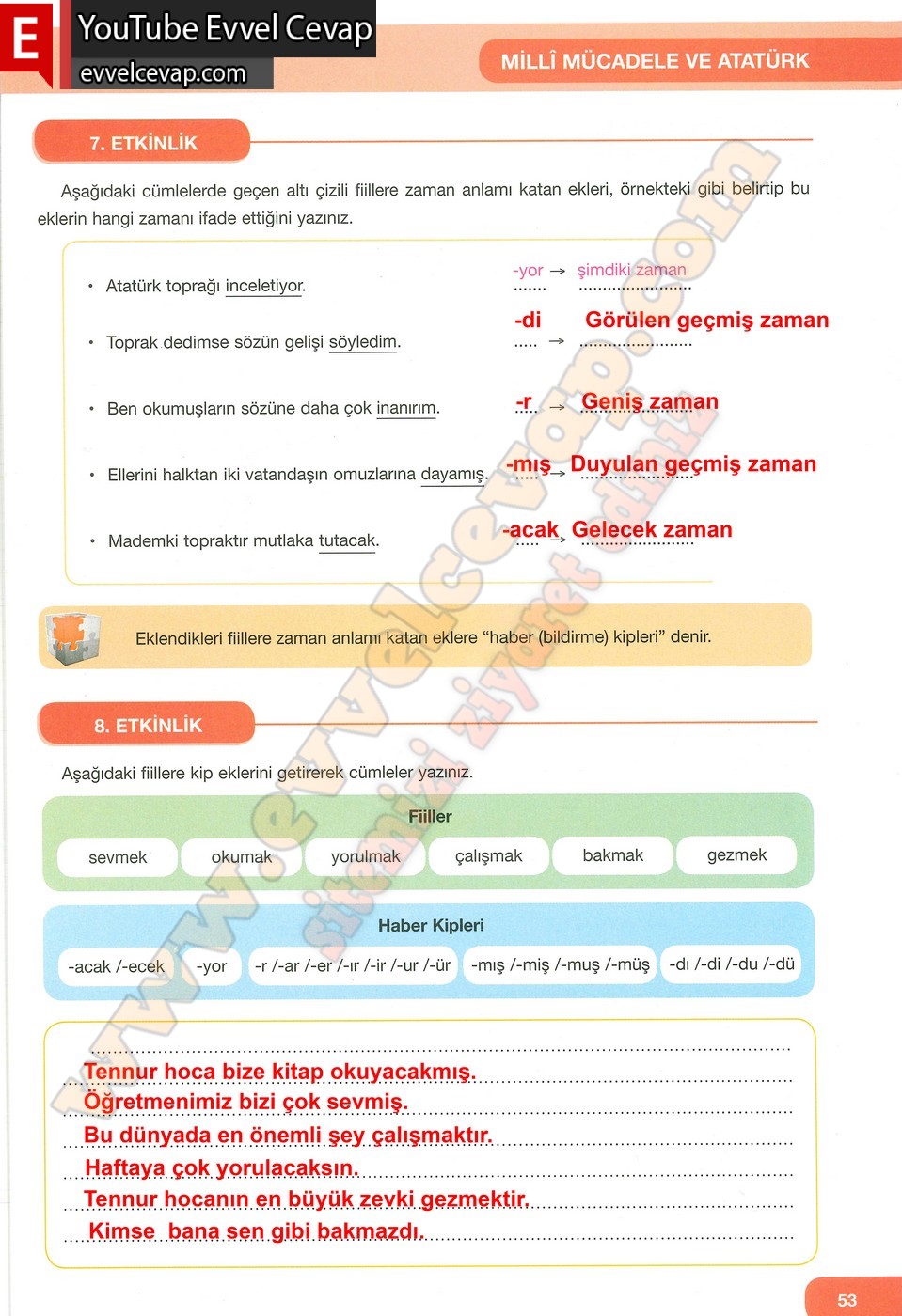7. Sınıf &Ouml;zg&uuml;n Yayınları T&uuml;rk&ccedil;e Ders Kitabı Cevapları Sayfa 53